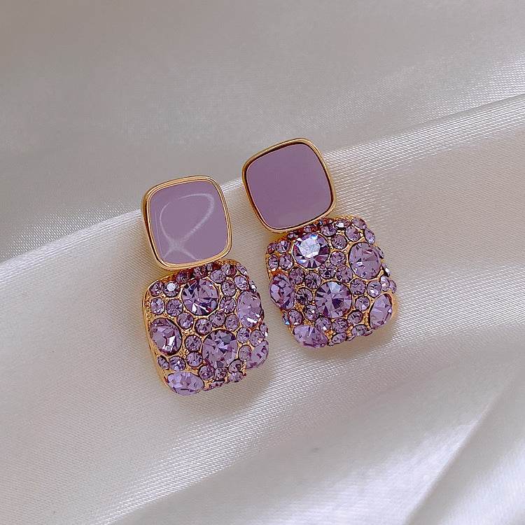 Rhinestone Cube Earrings Ins Fashion Temperament Geometric Earrings - terrifictrend