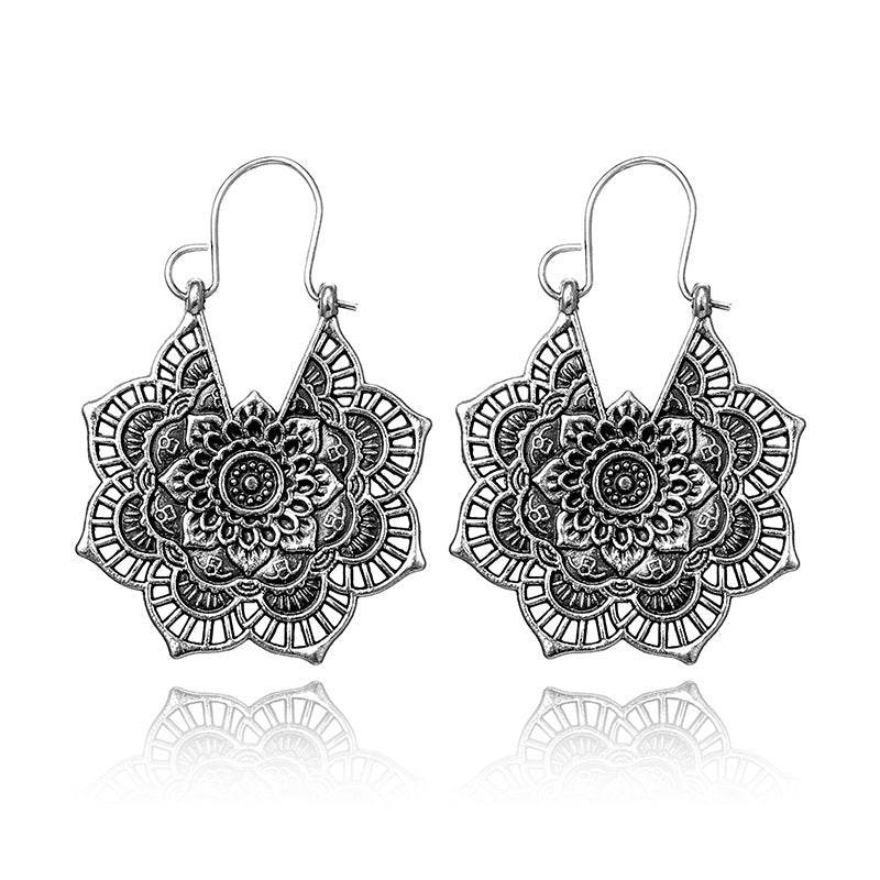 Vintage ethnic style metal openwork floral flower earrings - terrifictrend
