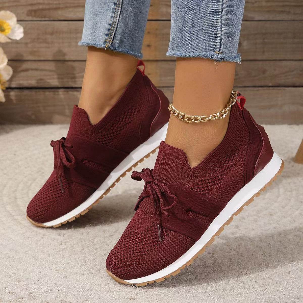 New Lace Up Mesh Flats Shoes For Women Breathable Casual Breathable Walking Wedges Shoes - terrifictrend