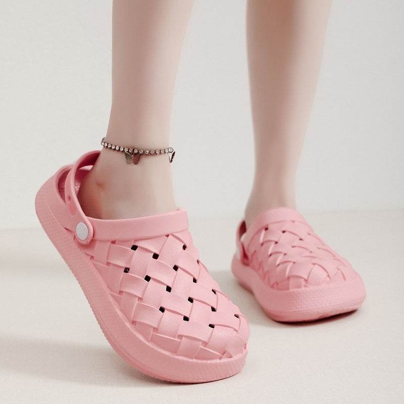 Cross-woven Clogs Shoes Summer Platform Baotou Dual-use Slippers Outdoor Garden Indoor Floor Bathroom Cozy Slipper Women House Shoes - terrifictrend