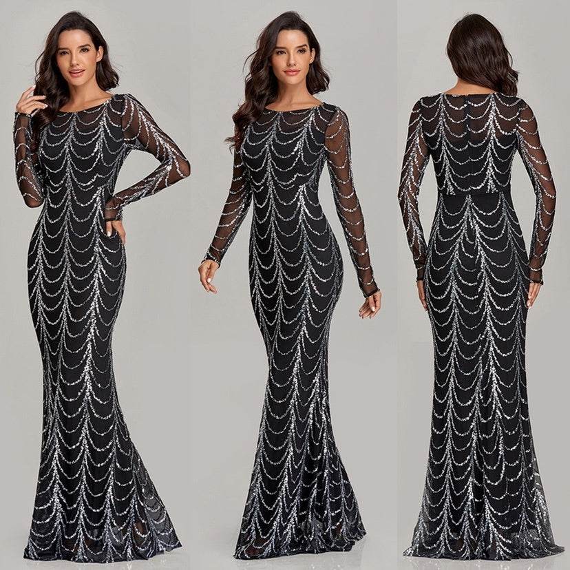 Sequins Women Maxi Dresses Long Sleeve Female Party Dresses - terrifictrend