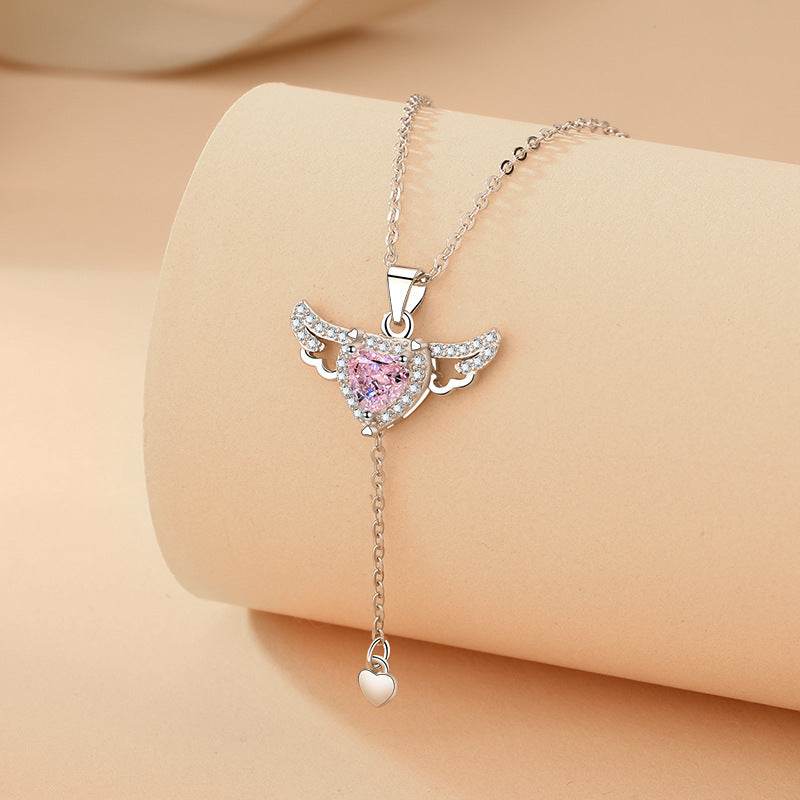 Moving Cupid Heart Angel Wings Tassel Necklace With Crystal Clavicle Chain Women Jewelry Gift Valentine's Day - terrifictrend