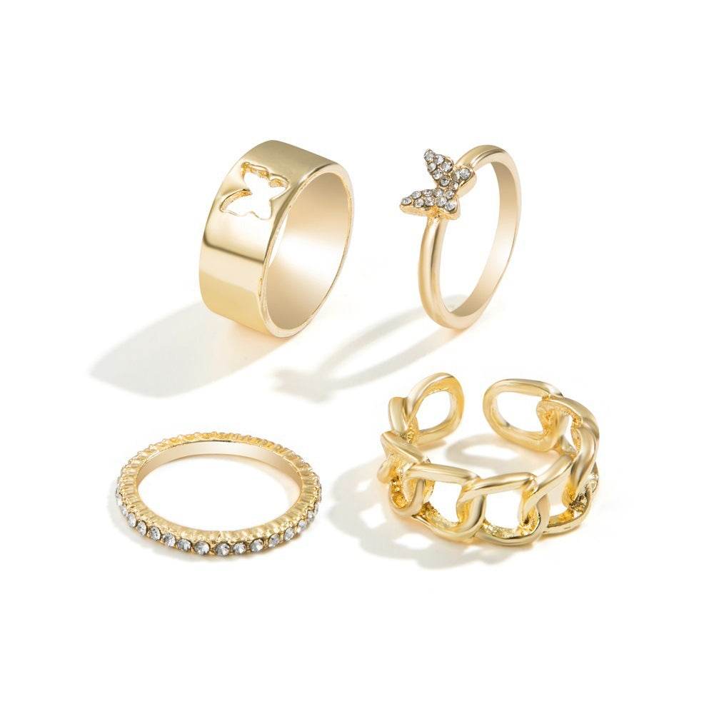 Hot Selling Creative Personality Butterfly 2-Piece Set Ins Same Punk Style Couple Ring - terrifictrend