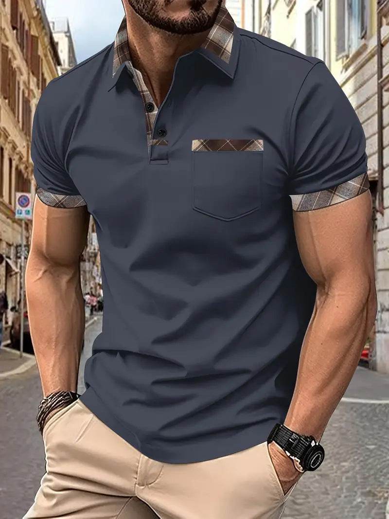 Season New Men's Short Sleeve Fashion Plaid Colorblock T-shirt - terrifictrend