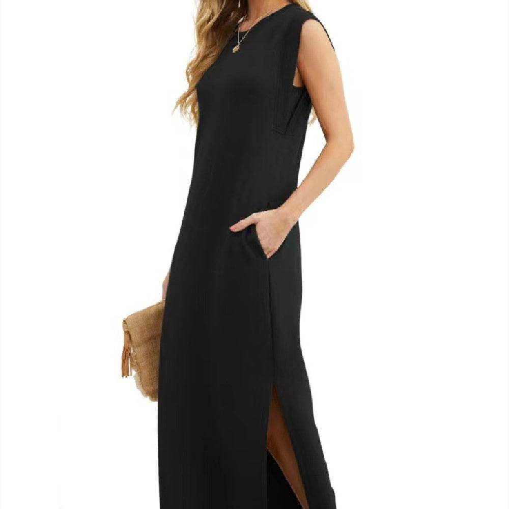 Summer Sleeveless Slit Dress With Pockets Casual Loose Long Dresses For Womens Clothing - terrifictrend