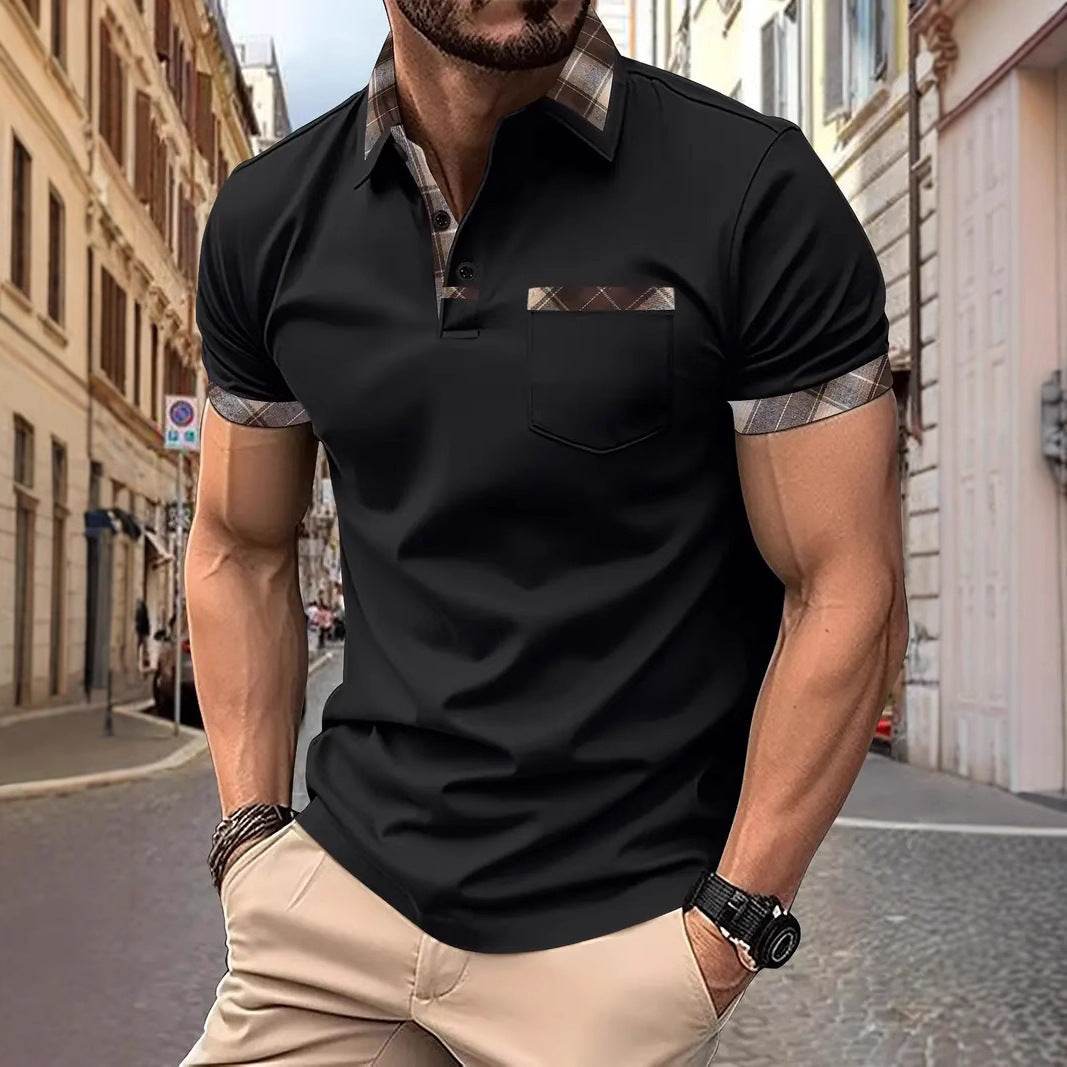 Season New Men's Short Sleeve Fashion Plaid Colorblock T-shirt - terrifictrend