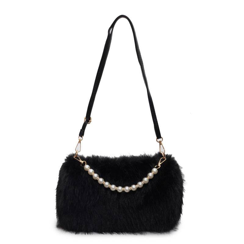 Autumn And Winter Fashion Shoulder Bags Pearl Chain Crossbody Bag Versatile Commuting Armpit Plush Female Bag - terrifictrend