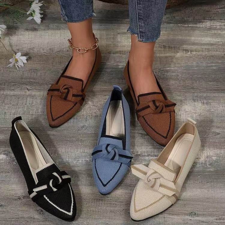 Fashion Pointed Toe Bow Flat Shoes For Women Lying Woven Slip-on Breathable Shoes Summer - terrifictrend