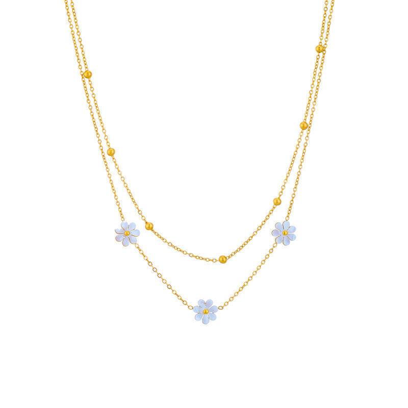 Fashion Jewelry Stainless Steel Flower DaisyFlower Necklace Double Layering Necklace Earrings Jeweley Set - terrifictrend