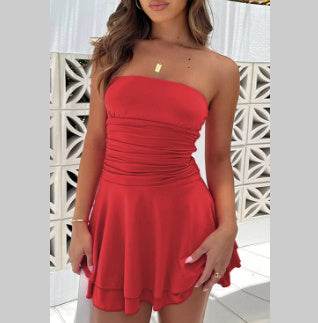 Summer Ruffles Tube Short Dress Fashion Solid Color Party Beach Dresses Women's Clothing - terrifictrend