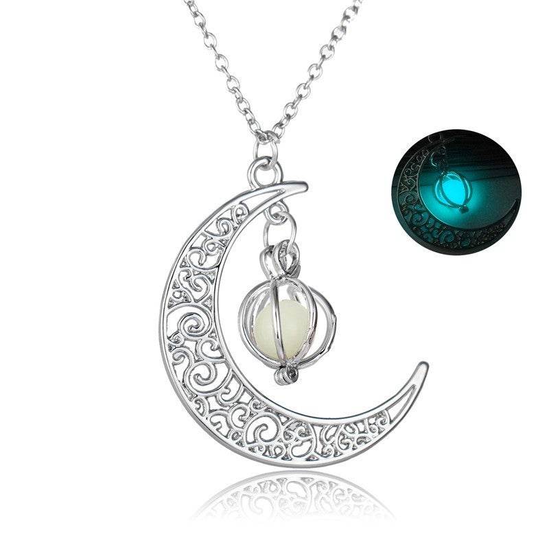 Fashion Moon Natural Glowing Stone Healing Necklace Women Gift Charm Luminous Pendant Necklace Jewelry - terrifictrend