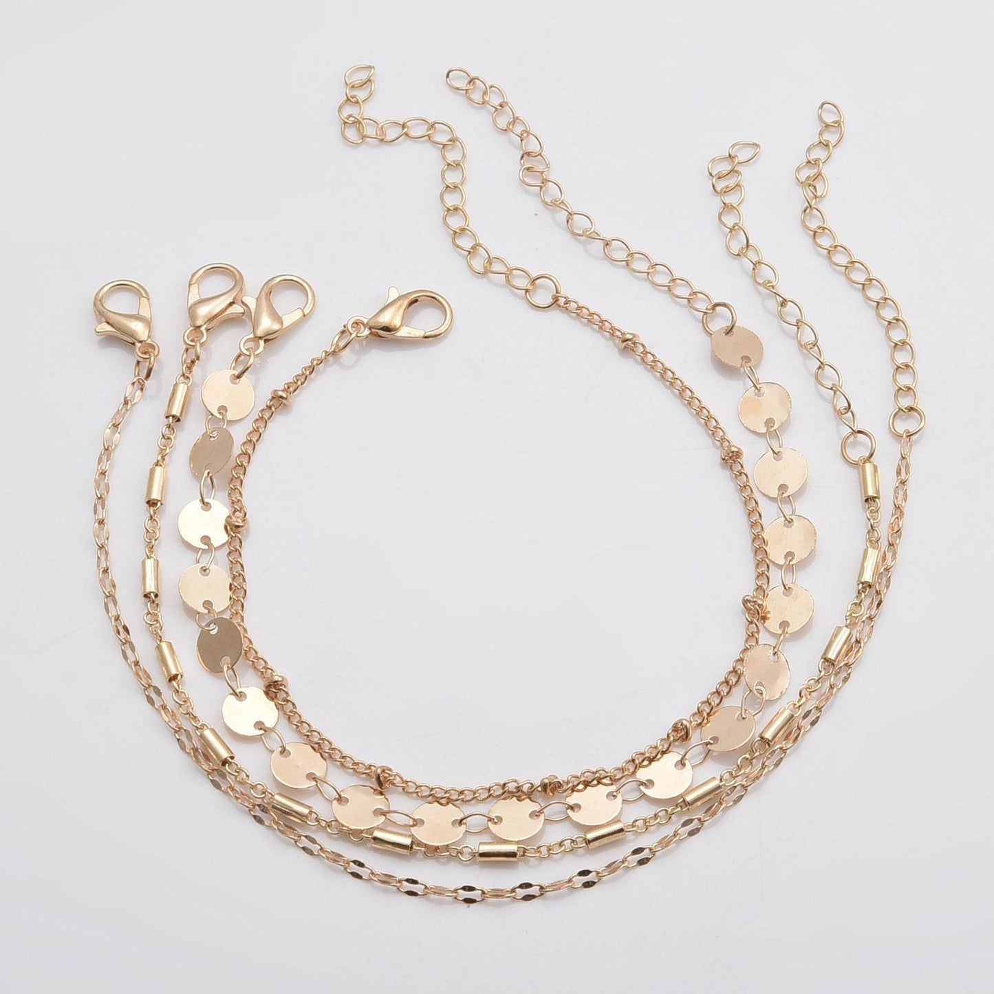 4-pack Set Bracelets Tube Chain Disc Lace Bracelet - terrifictrend