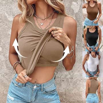 Round Neck Vest With Bra Summer Solid Color Bottom Sleeveless Top Womens Clothing - terrifictrend