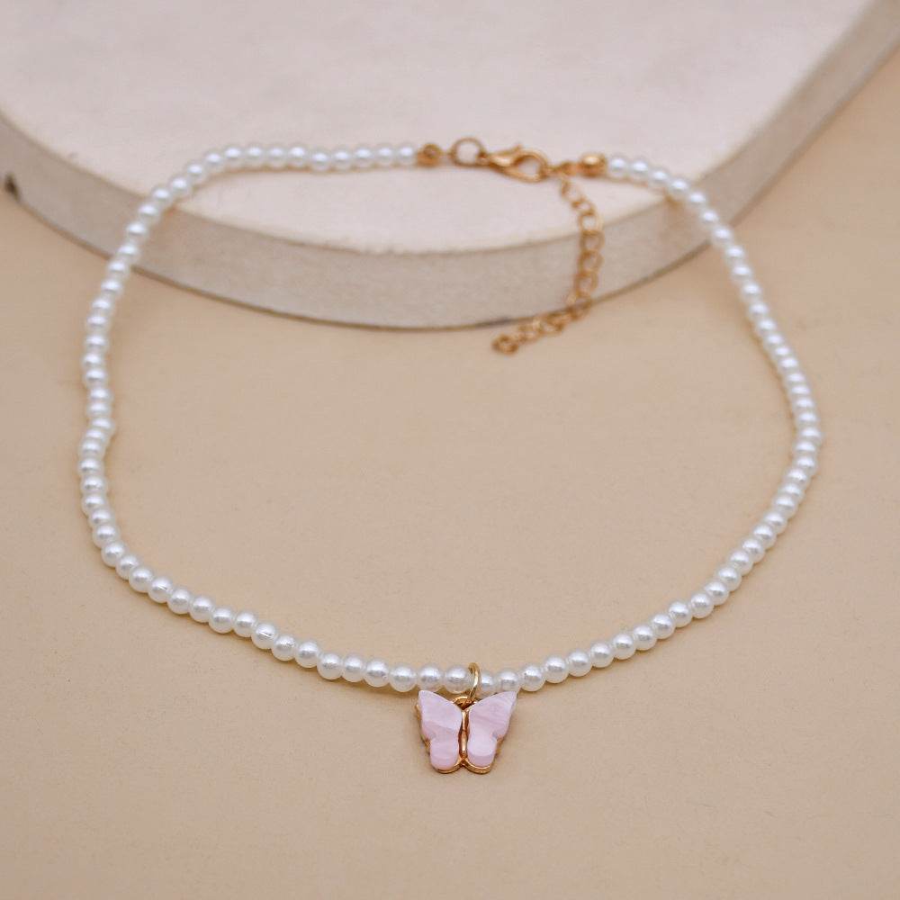 Elegant White Pearl Choker Necklace Small Round Pearl Wedding Butterfly Necklace For Women Charm Fashion Jewelry - terrifictrend