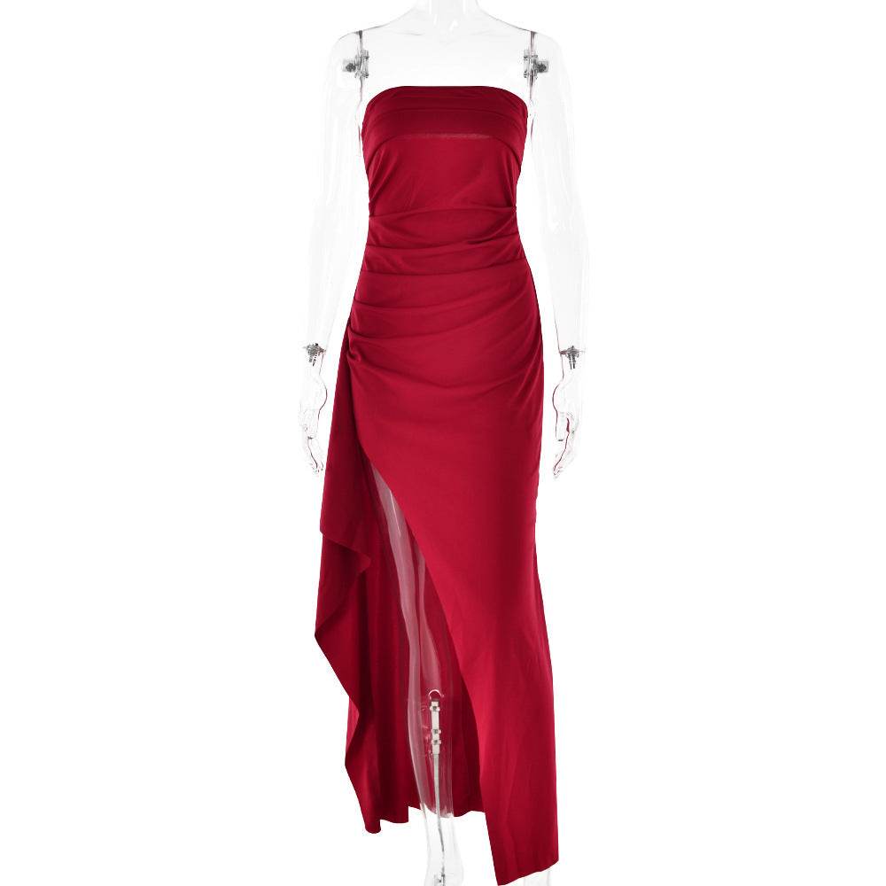 Strapless Split Long Dress Summer Fashion Pleated Bridesmaid Dress For Womens Party Wedding Clothing - terrifictrend