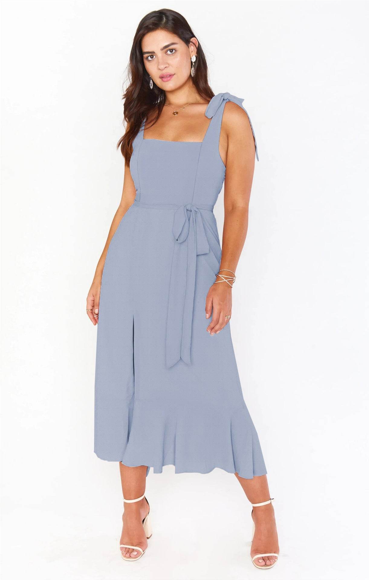 Temperament Suspender Split Dress With Lace-up Design Fashion Summer Ruffled Beach Dresses For Women