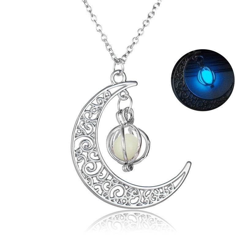 Fashion Moon Natural Glowing Stone Healing Necklace Women Gift Charm Luminous Pendant Necklace Jewelry - terrifictrend