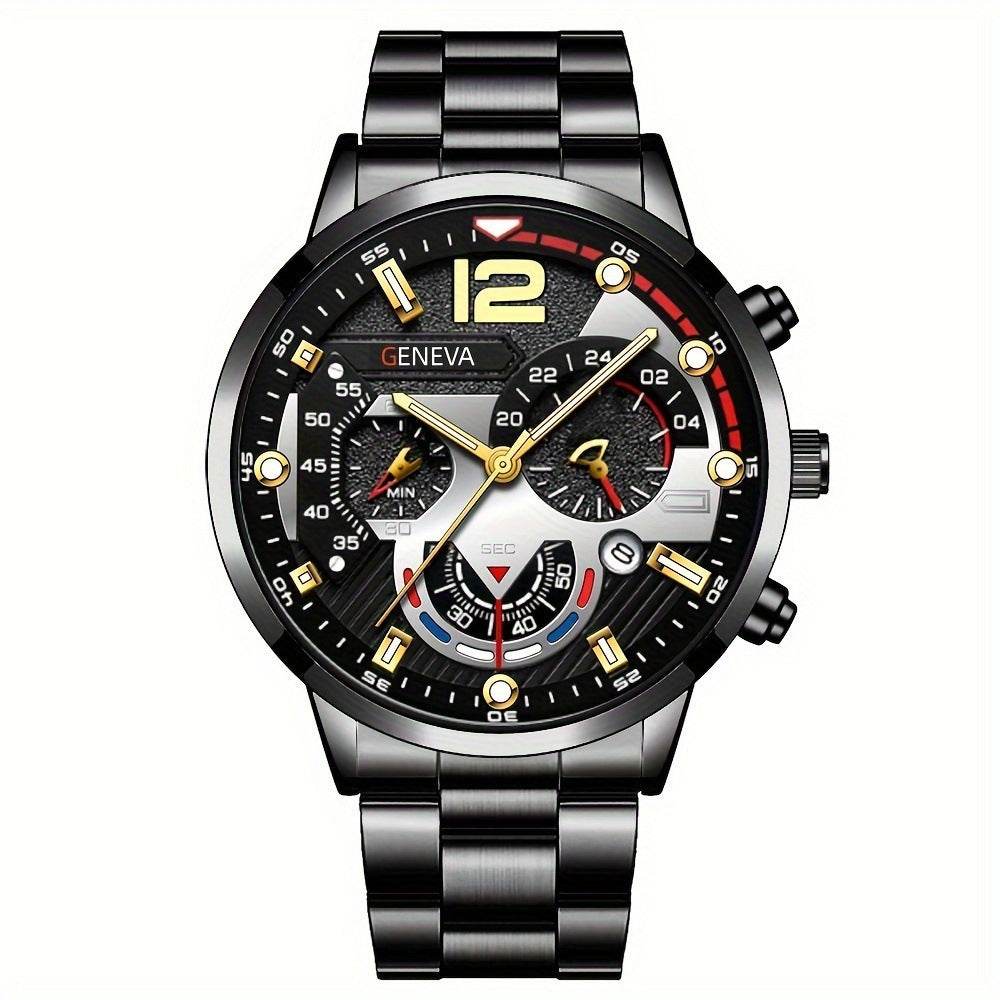 2pcs Men's New Popular Steel Strip Fashion Business Three Eye Quartz Watch Bracelet Set Valentine's Day Gifts - terrifictrend
