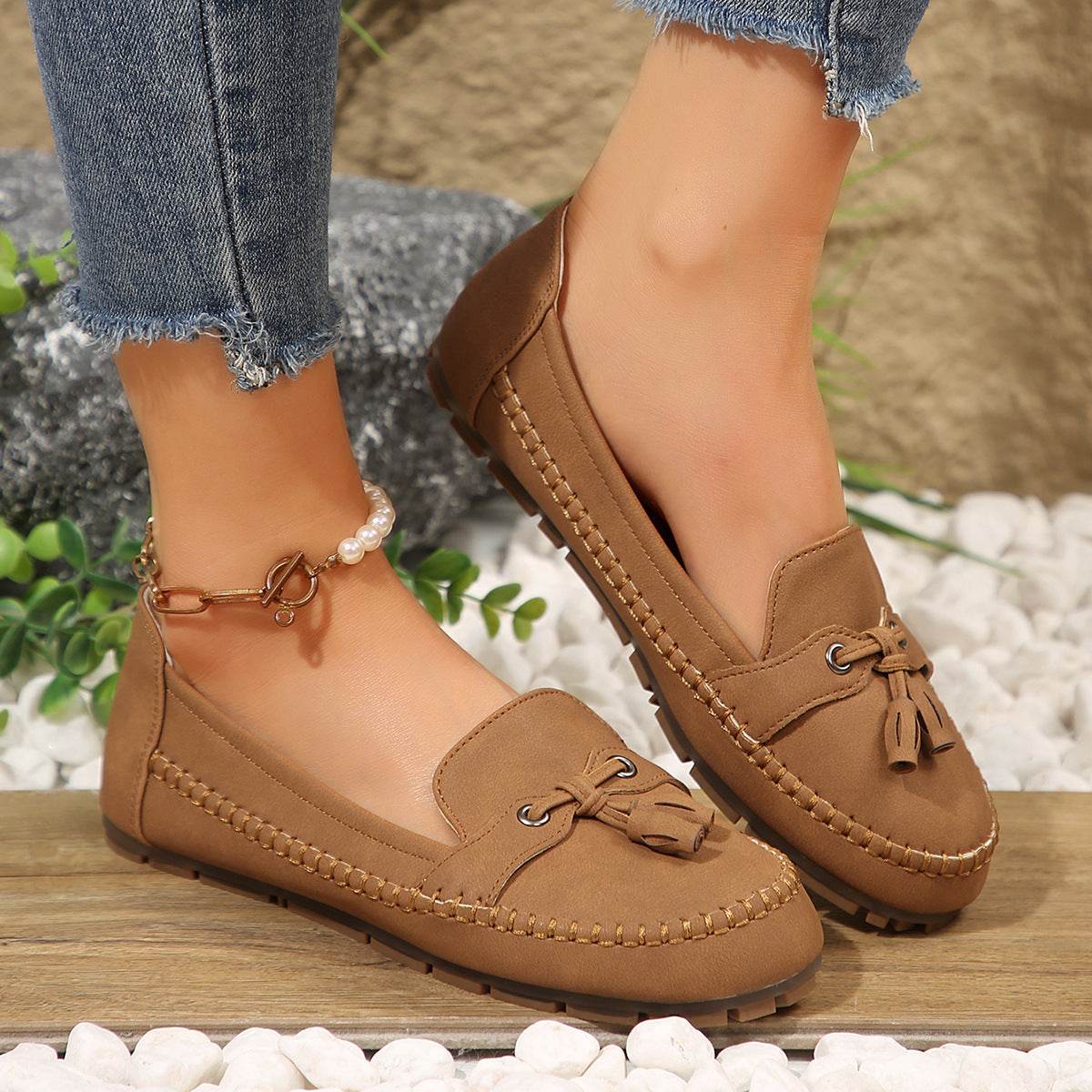 Women's Round Head Loafers Fashion Non-slip Soft Comfortable Flats Shoes - terrifictrend