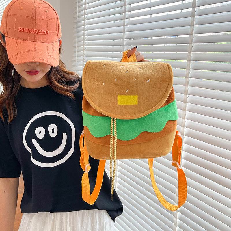 Cute Hamburger Plush Backpack Soft Cartoon Burger Plush Coin Purse Girls Kindergarten School Bookbag Children Kids Pack - terrifictrend