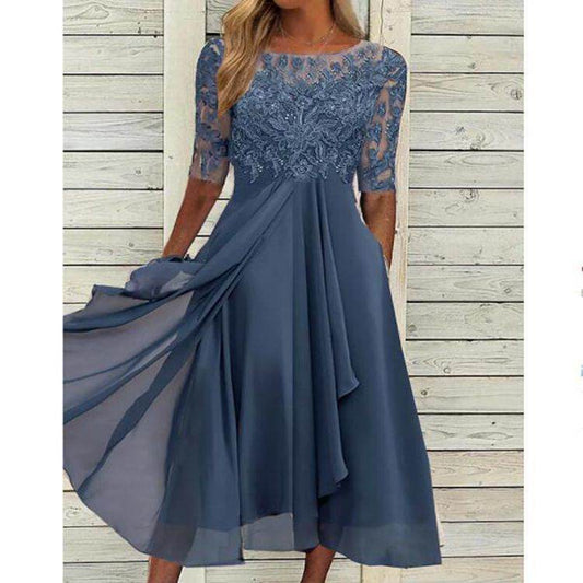 Chiffon Stitching Lace Hollow-out Dress Bridesmaid Evening Dress Women's Dress - terrifictrend