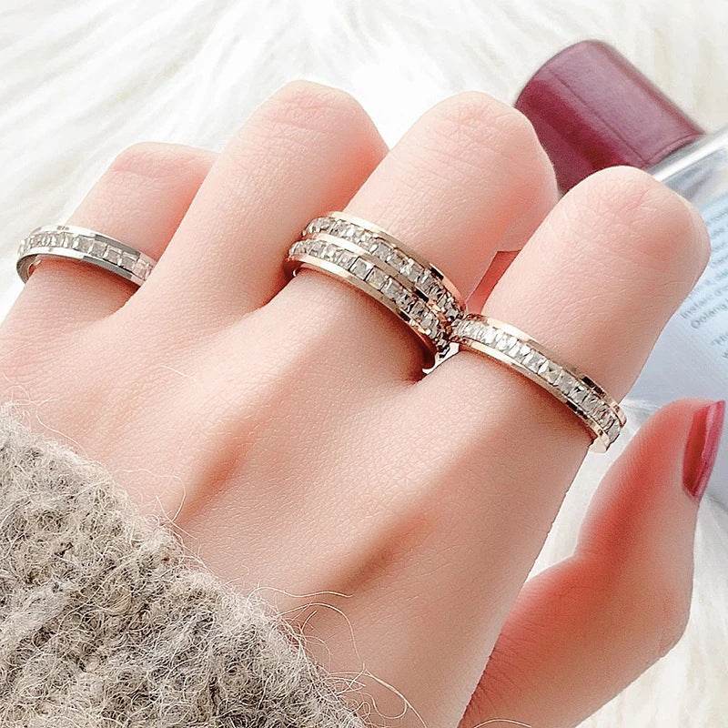 INS Rings Titanium Steel Couple Single And Double Row Diamond Ring - terrifictrend