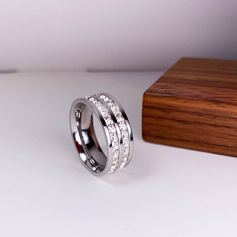 INS Rings Titanium Steel Couple Single And Double Row Diamond Ring - terrifictrend