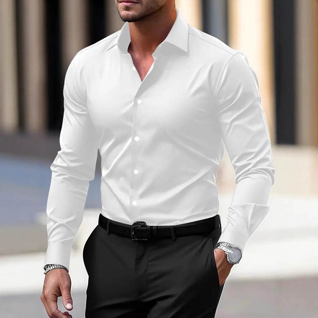 Men's Shirt Business Button Down Shirt Summer Solid Color Long Sleeve Lapel Vacation Shirt Fashion Temperament Casual Tops - terrifictrend