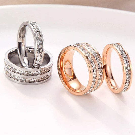 INS Rings Titanium Steel Couple Single And Double Row Diamond Ring - terrifictrend