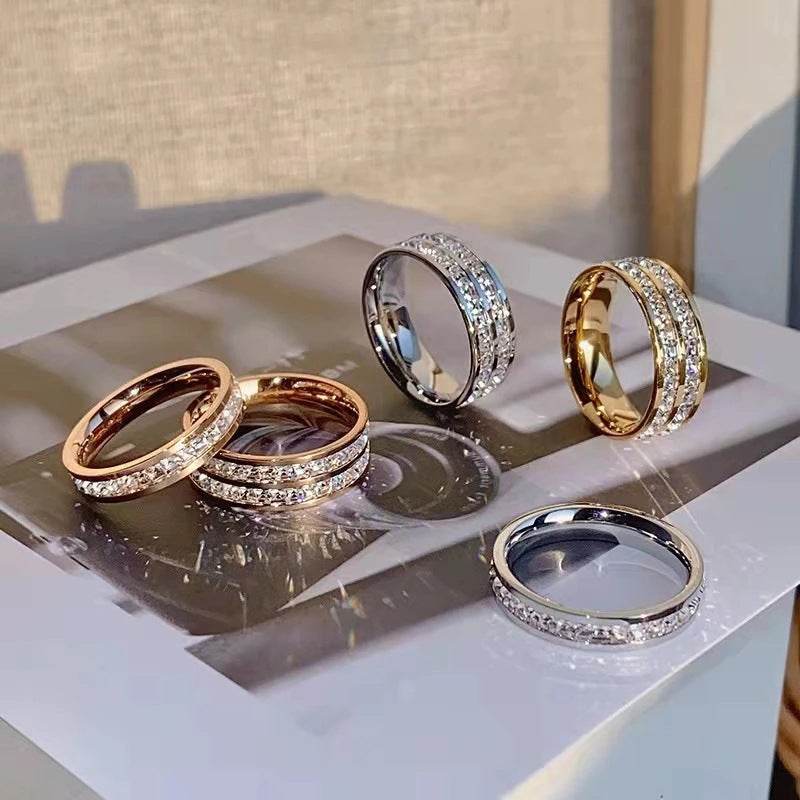 INS Rings Titanium Steel Couple Single And Double Row Diamond Ring - terrifictrend