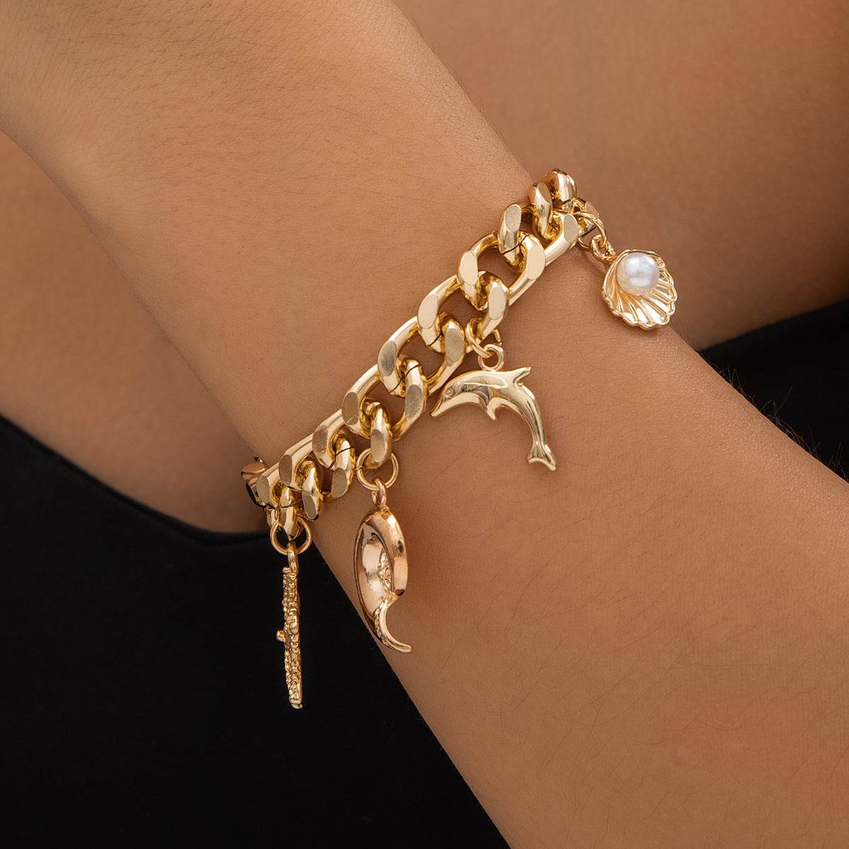 Creative Boho Conch Dolphin Starfish Pendant Choker Necklace Bracelets Women Trendy Vintage Tassel Chain Grunge Jewelry Fashion Jewelry - terrifictrend