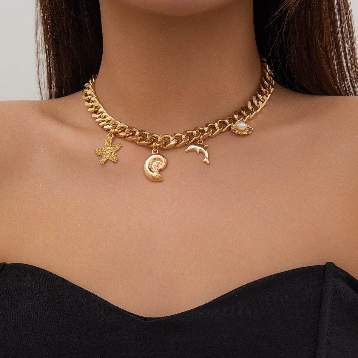 Creative Boho Conch Dolphin Starfish Pendant Choker Necklace Bracelets Women Trendy Vintage Tassel Chain Grunge Jewelry Fashion Jewelry - terrifictrend