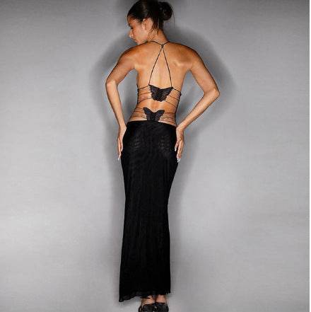 Floral Print Halter Spaghetti Straps Dress Sexy Slim Butterfly Back Dressess Spring Summer Womens Clothing - terrifictrend