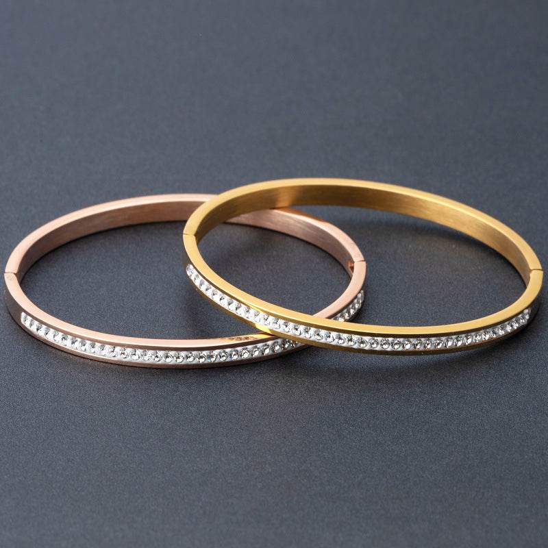 Single Row Stainless Steel Bracelet With Diamond Opening - terrifictrend