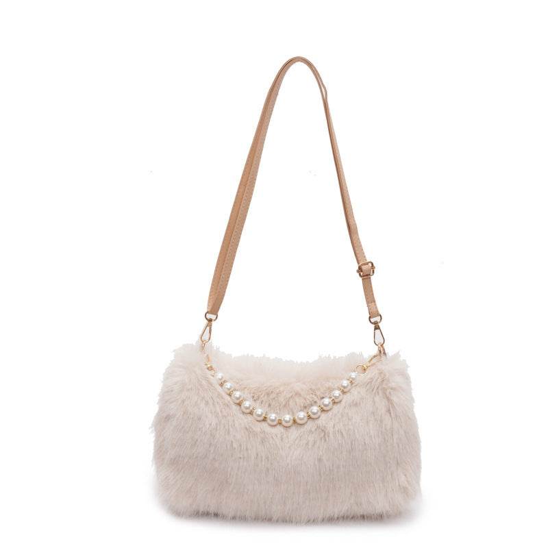 Autumn And Winter Fashion Shoulder Bags Pearl Chain Crossbody Bag Versatile Commuting Armpit Plush Female Bag - terrifictrend