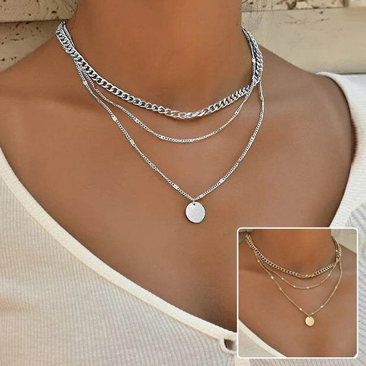 Women's Multilayer Necklace Ins Fashion Disc Pendant Clavicle Necklace Chains Personality Jewelry - terrifictrend