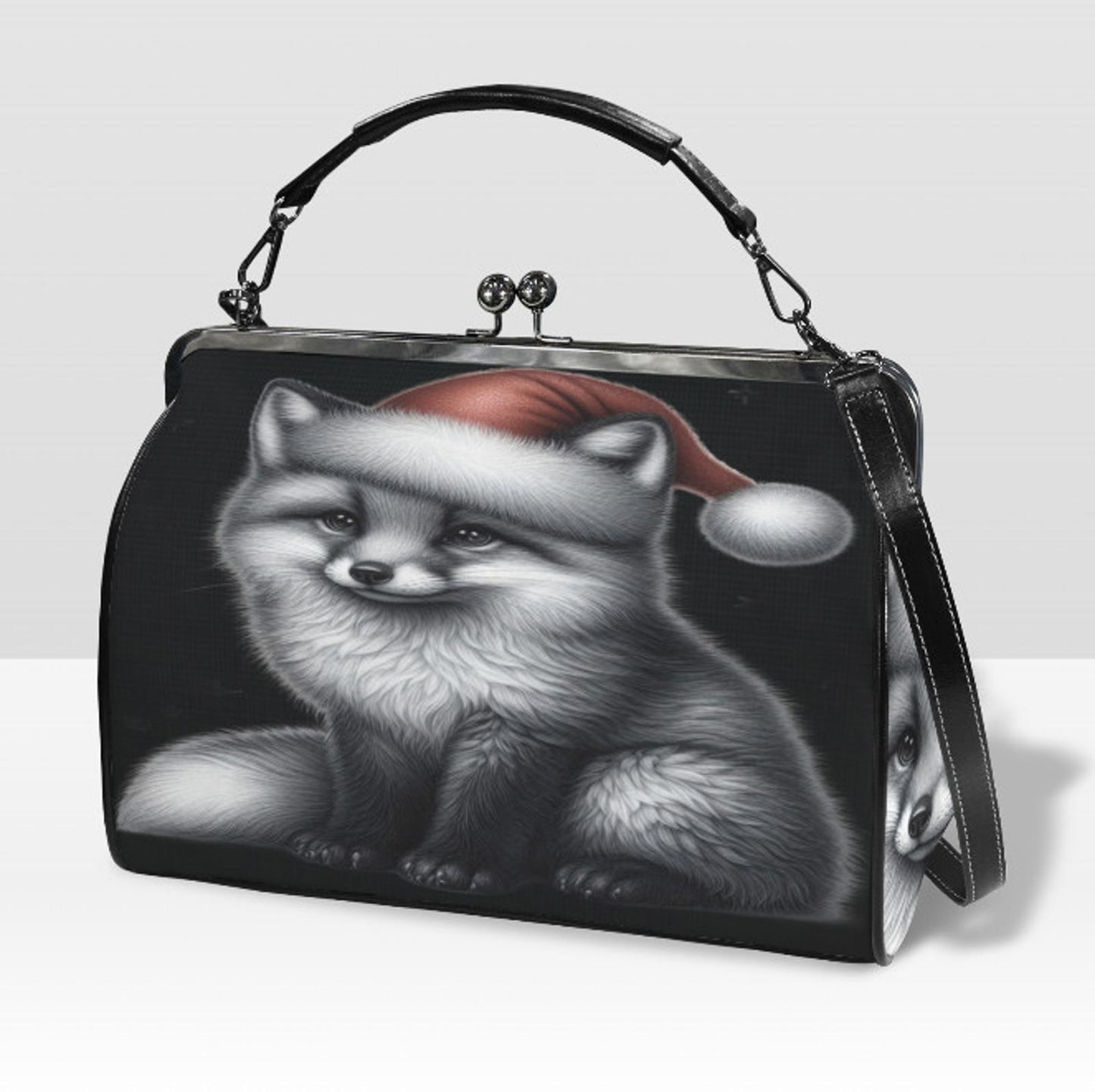 Gothic Christmas Fox Santa Hat Hand Shoulder Cross Body Bag Satchel 9 x 13 Gift Kisslock