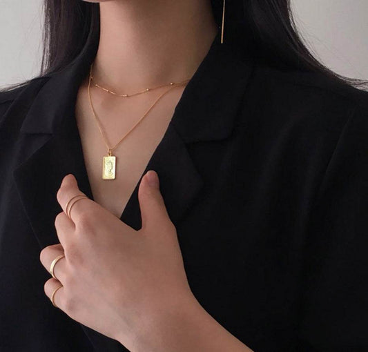 925 Sterling Silver Gold Square Pendant Necklace - terrifictrend