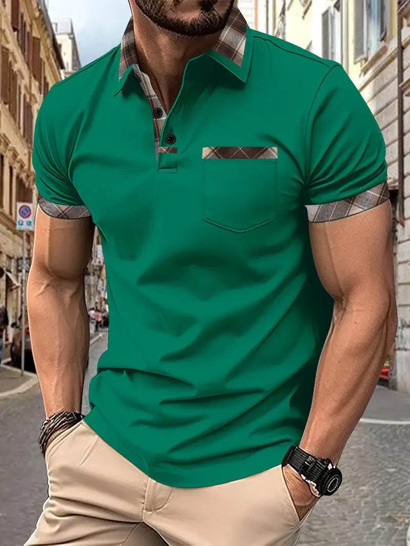 Season New Men's Short Sleeve Fashion Plaid Colorblock T-shirt - terrifictrend