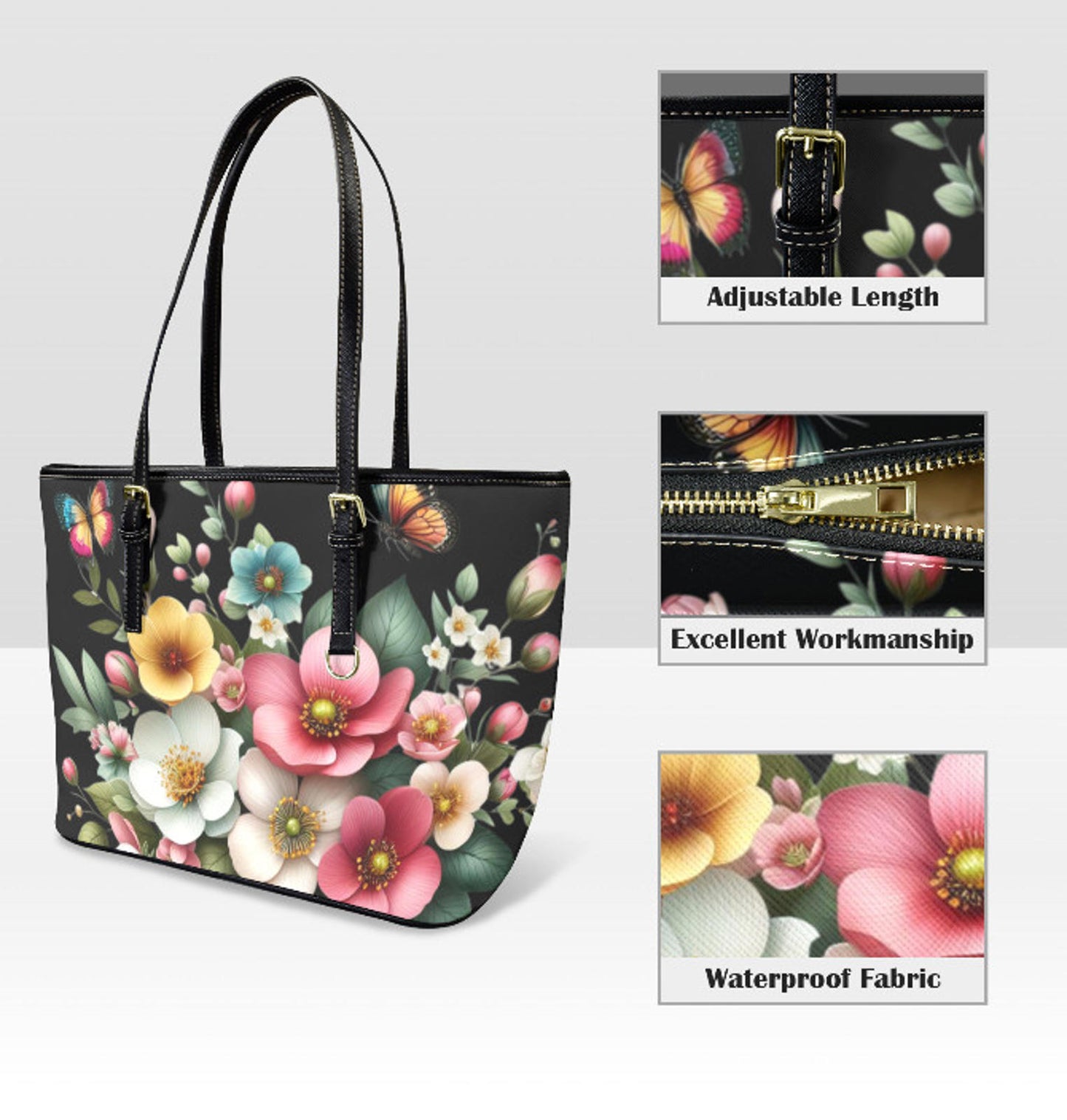 Custom Tote Hand Shoulder Bag 12 X 15 Spring Pink Blue Peach Flowers Gift Idea Terrifictrend