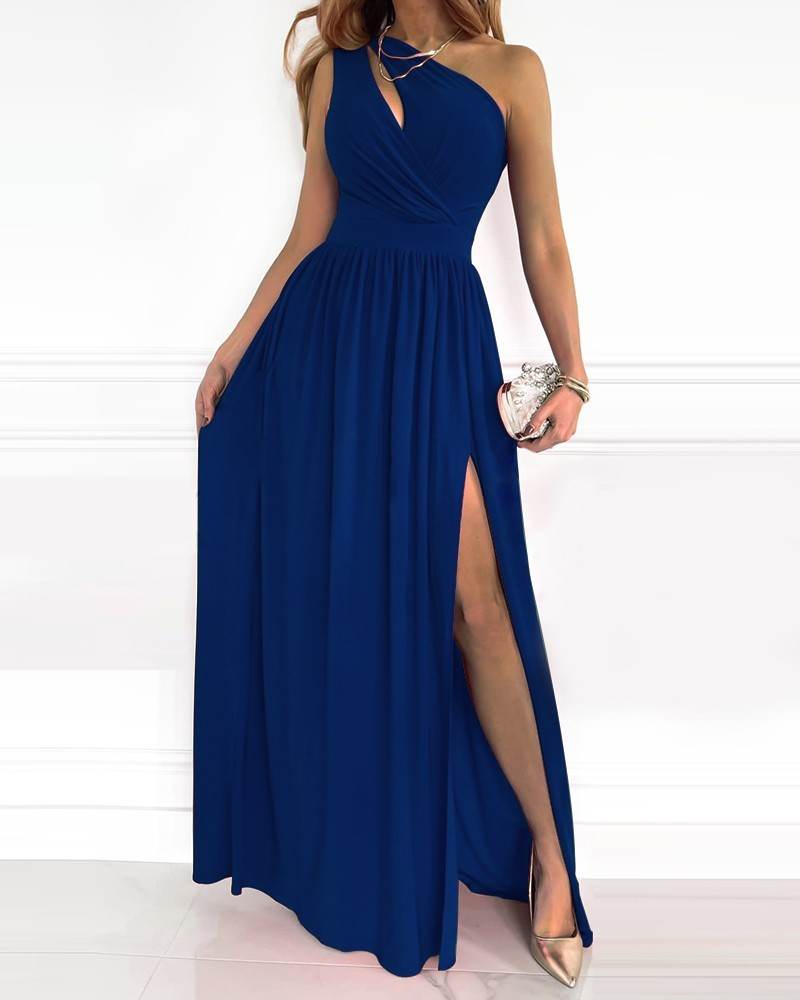 Rose Print Split Dress Summer Fashion One-shoulder Long Dress Womens Clothing - terrifictrend