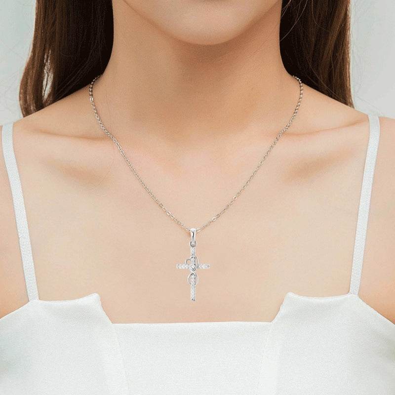 Alloy Pendant With Diamond And Eight-character Cross Necklace - terrifictrend