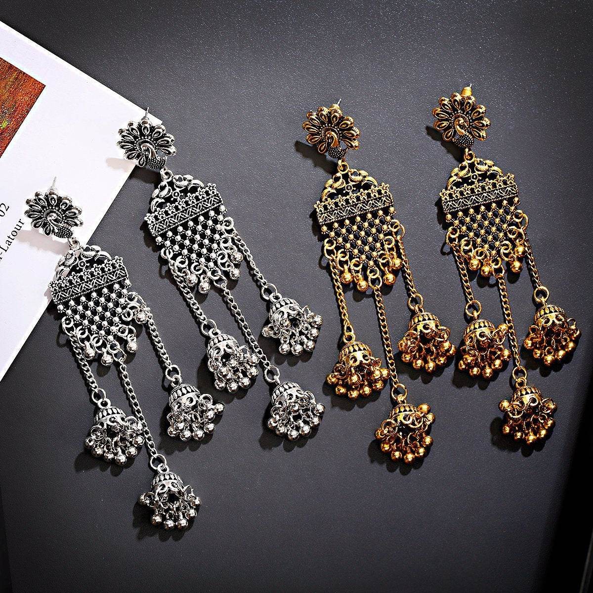 Bohemian Ethnic Earrings Retro Nostalgic Hollow Bell Long Earrings - terrifictrend