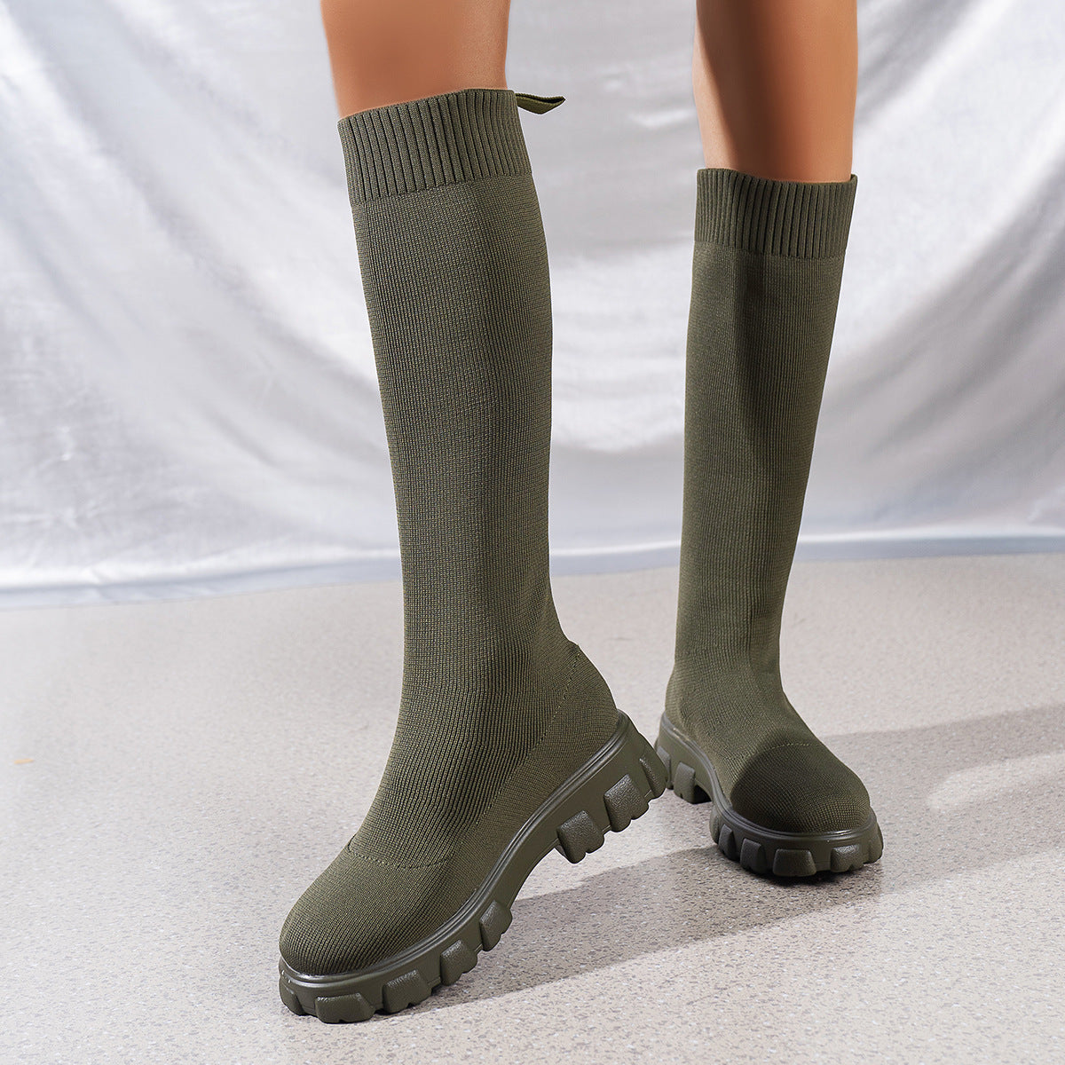Fashion Knitted Boots Women's Flyweaving Breathable Thick-soled Skinny Boots Winter Fall Shoes Cj