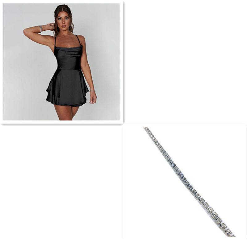 Sexy Suspender Skirt For Women Elegant Slim Strap Satin Backless Lace Up A-Line Short Dress Lady - terrifictrend