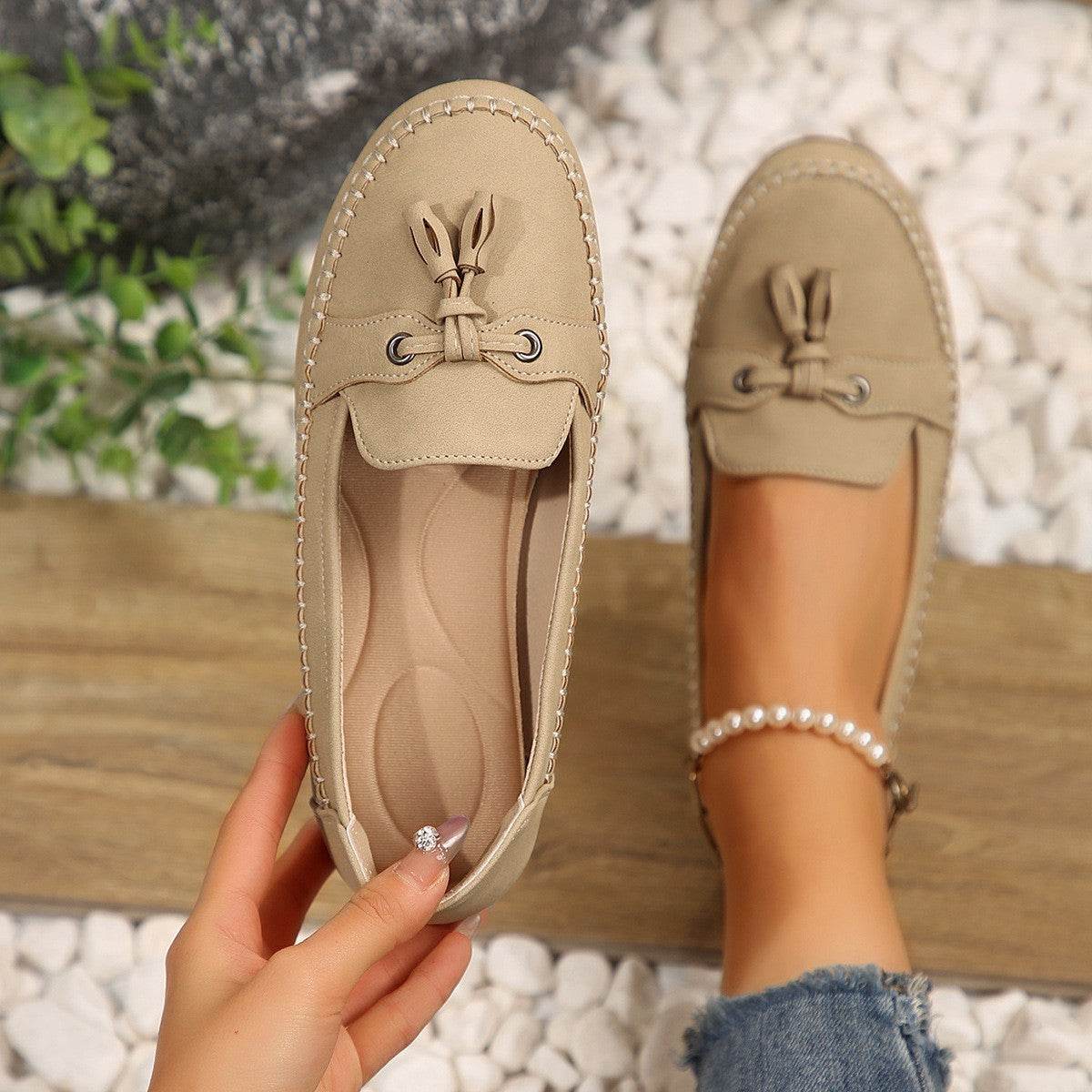 Women's Round Head Loafers Fashion Non-slip Soft Comfortable Flats Shoes - terrifictrend