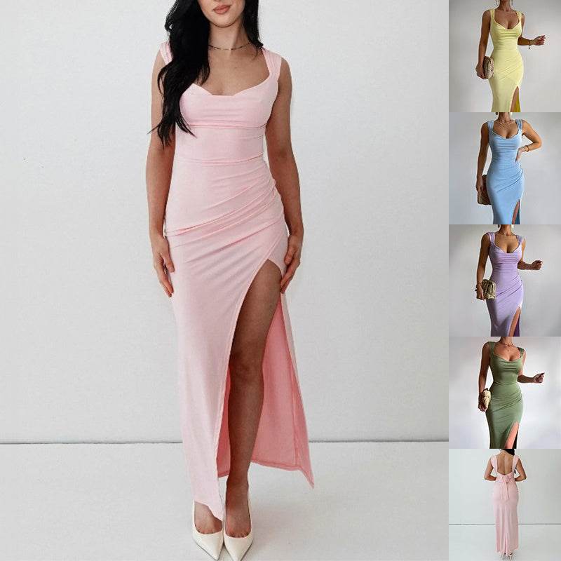 Slim Sleeveless Slit Dress With Back Tie Design Fashion Temperament Dresses For Women Clothing - terrifictrend