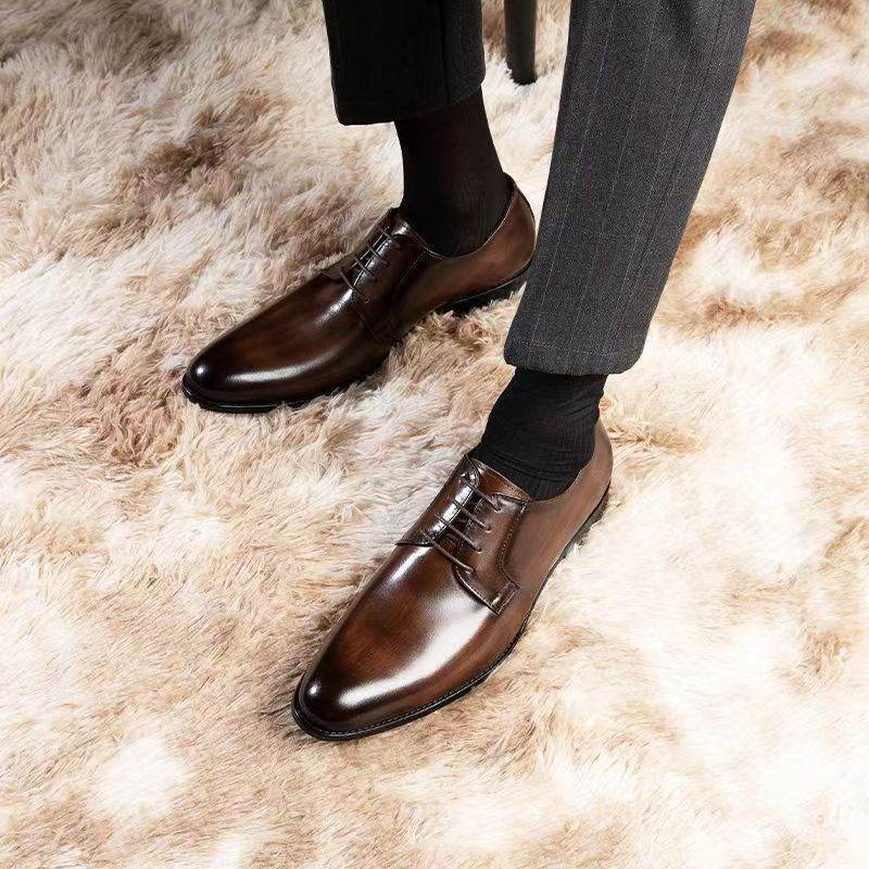 Men's Leather Shoes Breathable Lace Up Hand-rub Color - terrifictrend