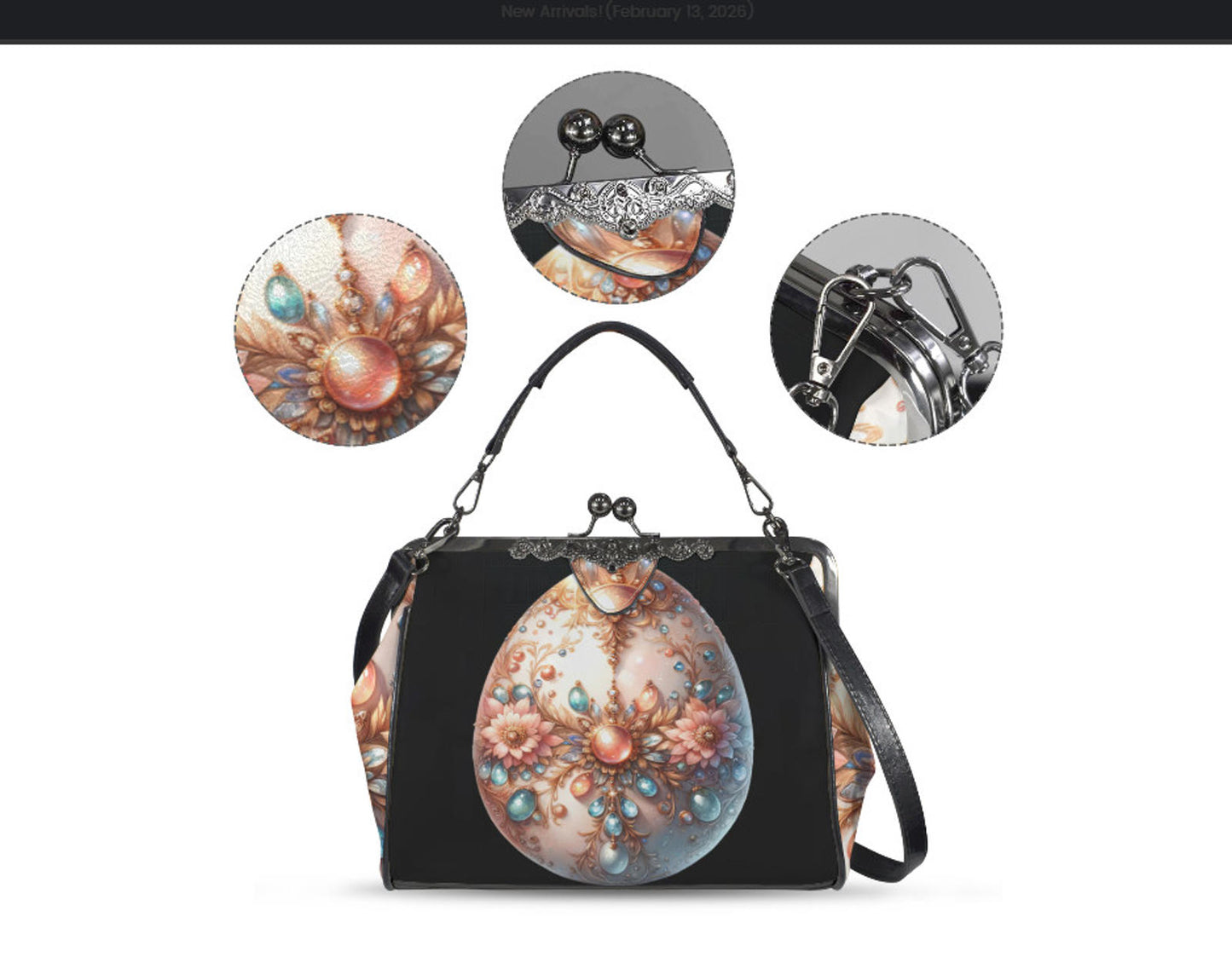 Elegant Floral Easter Egg Spring Art Design Shoulder Cross Body Bag Satchel Kisslock