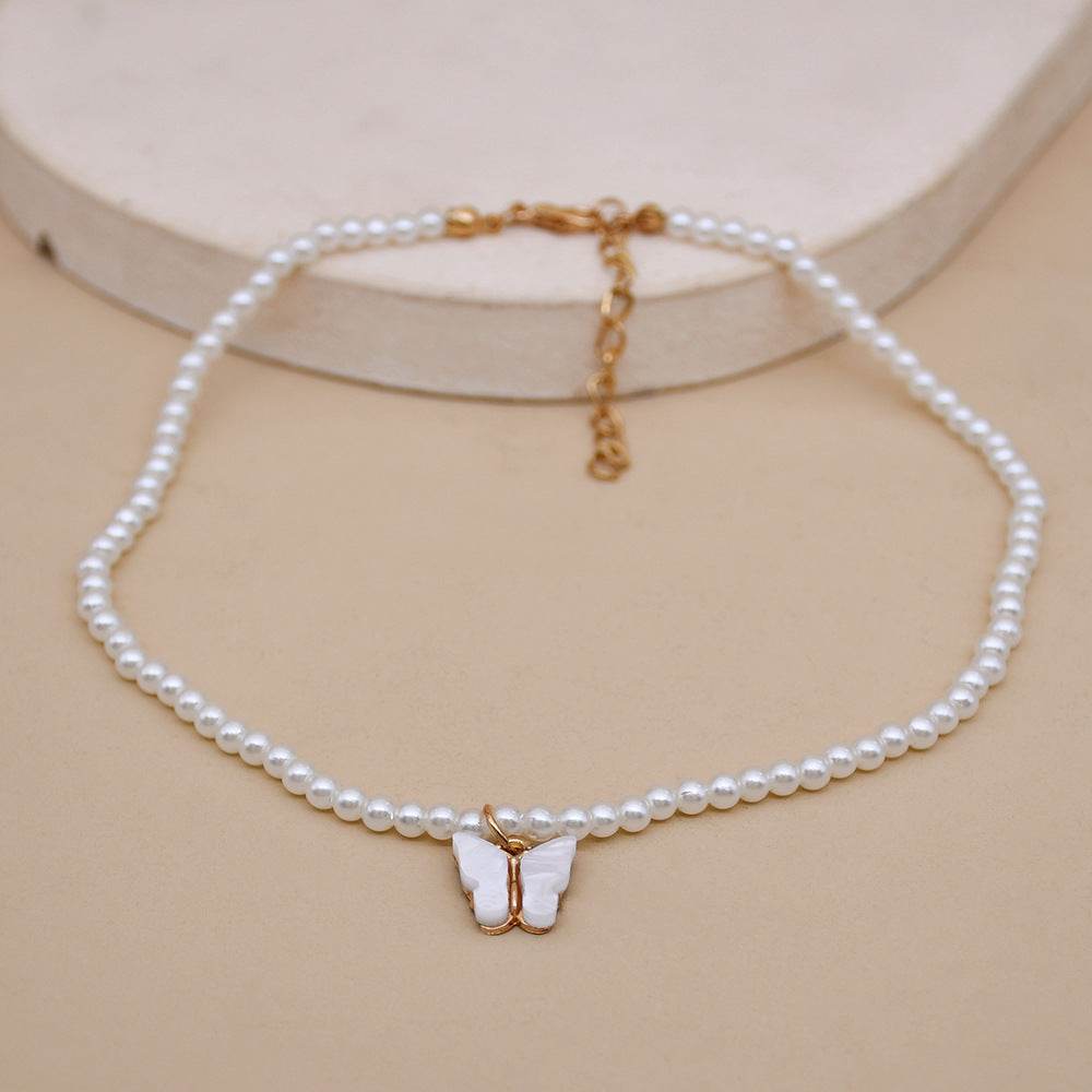 Elegant White Pearl Choker Necklace Small Round Pearl Wedding Butterfly Necklace For Women Charm Fashion Jewelry - terrifictrend
